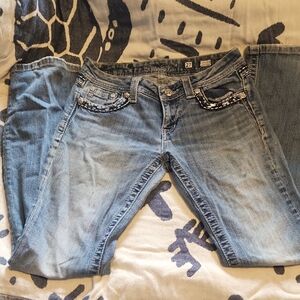 Classic Blue Boot Cut Jeans with Embellished Pockets